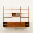 25092 Preben Sorensen PS System three bay teak wall unit, Randers, Denmark 1960s-6