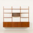 25092 Preben Sorensen PS System three bay teak wall unit, Randers, Denmark 1960s-8