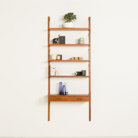 25093 Danish teak wall unit with a console in a stye of Poul Cadovius, 1960s-1 Danish teak wall unit with a console in a stye of Poul Cadovius, 1960s