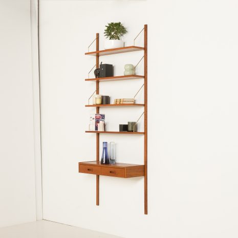 25093 Danish teak wall unit with a console in a stye of Poul Cadovius, 1960s-2 25093 Danish teak wall unit with a console in a stye of Poul Cadovius, 1960s-2