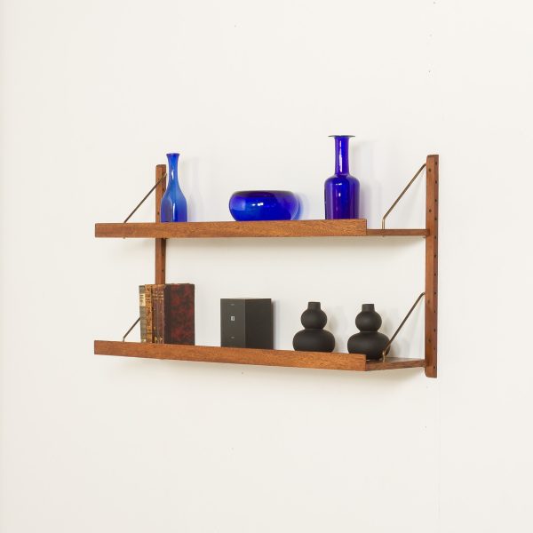 Scandinavian mid century extra wide teak shelves, set of 2, 1970s