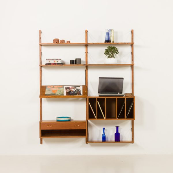 Danish teak shelving unit with vinyl records cabinet in the style of Poul Cadovius, 1970s