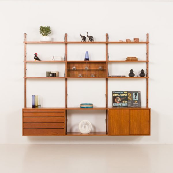 Poul Cadovius 3 bay wall unit in teak for Cado, Denmark 1960s