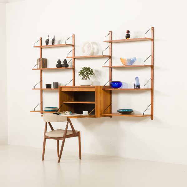 Poul Cadovius wall shelving system with a bureau for Cado , Denmark 1960s