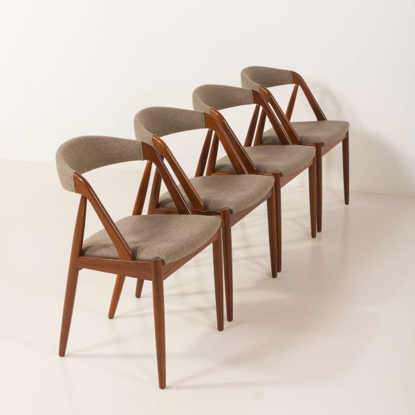 Kai Kristiansen Modell 31 Teakholzstühle mit natürlicher Wolle, 4er Set, Dänemark 1960er