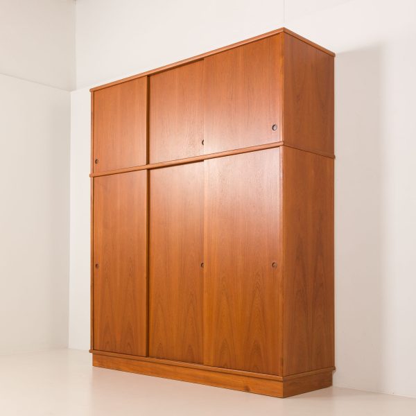 Rare Danish mid century extra large teak wardrobe, 1970s