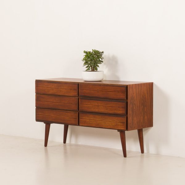 Scandinavian mid century modern rosewood sideboard, six drawers cabinet, Denmark 1970s