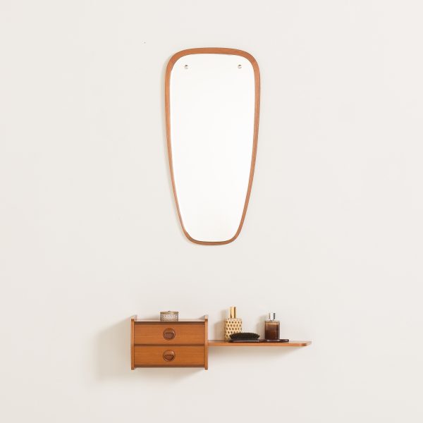 Scandinavian mid century teak mirror with a console, Denmark 1960s