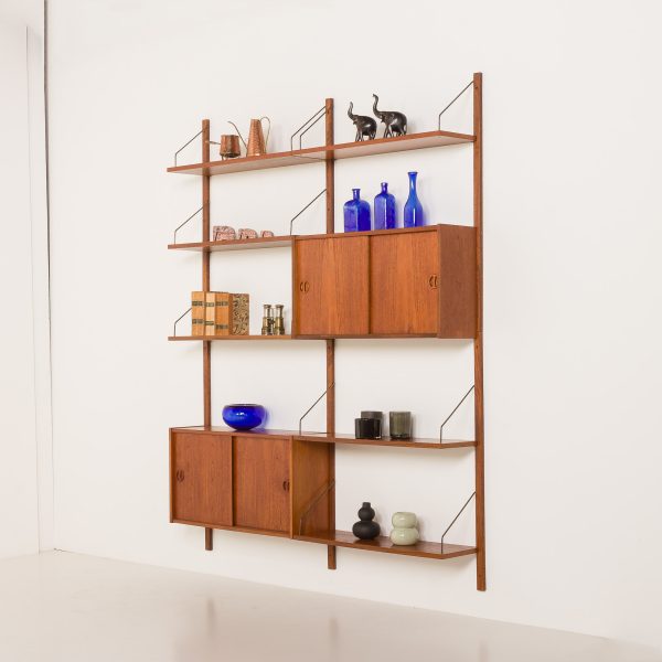 Scandinavian vintage teak wall unit with two cabinets, Sweden, 1960s