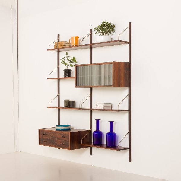 Danish mid century rosewood wall unit by Preben Sorensen, Randers, Denmark, 1960s