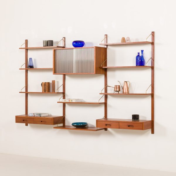 Mid century modern teak wall unit in the style of Poul Cadovius, Denmark 1960s