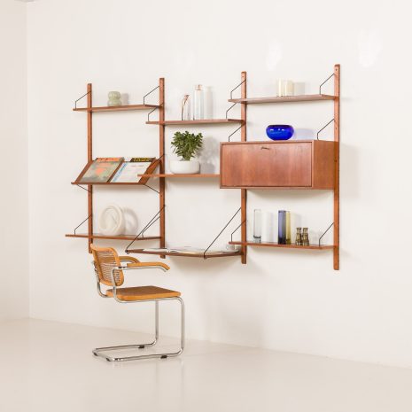 Poul Cadovius teak wall unit with a desk-shelf and a bar cabinet, Denmark 1960s