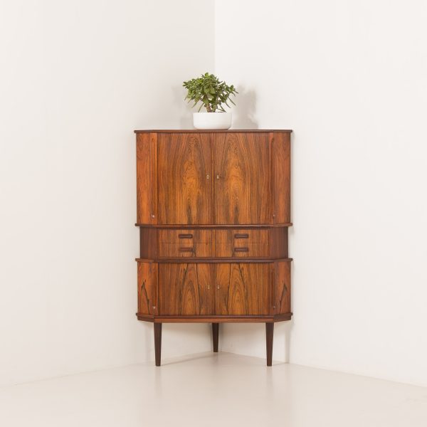 danish mid-century rosewood corner cabinet with four drawers