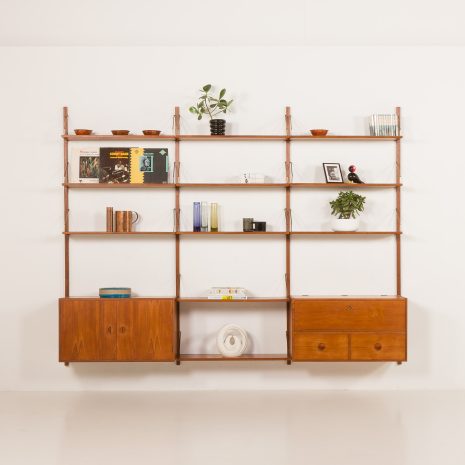 Hansen&Guldborg 3 bay teak wall unit with a bar cabinet for hg furniture, denmark 1960s