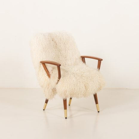 Scandinavian mid century armchair in long hair sheepskin, 1960s