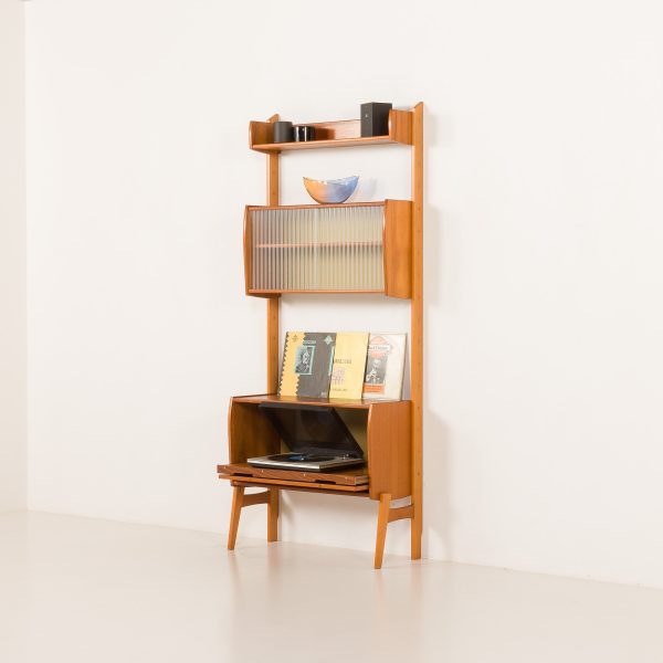 Scandinavian mid century free standing wall unit with audio apliances cabinet, 1960s