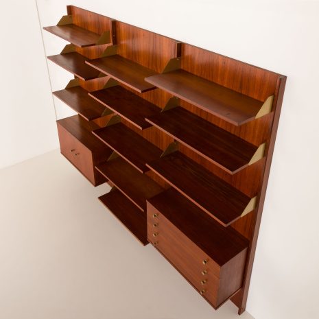 25428 Italian mid century teak wall unit on panels, 1970s-12 25428 Italian mid century teak wall unit on panels, 1970s-12