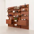 25428 Italian mid century teak wall unit on panels, 1970s-2