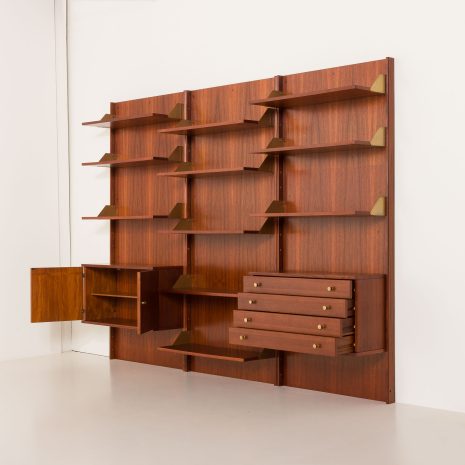 25428 Italian mid century teak wall unit on panels, 1970s-4 25428 Italian mid century teak wall unit on panels, 1970s-4