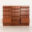 25428 Italian mid century teak wall unit on panels, 1970s-6