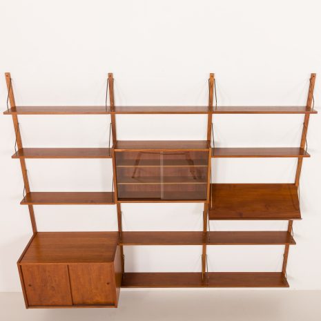25429 PS System teak 3 bay wall unit with expository shelf, Randers, Denmark, 1960s-8 25429 PS System teak 3 bay wall unit with expository shelf, Randers, Denmark, 1960s-8