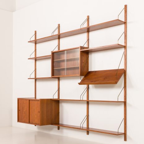 25429 PS System teak 3 bay wall unit with expository shelf, Randers, Denmark, 1960s-9 25429 PS System teak 3 bay wall unit with expository shelf, Randers, Denmark, 1960s-9