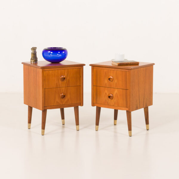 Danish mid century teak night stands, bedside tables, set of 2, 1950s