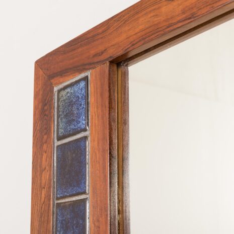 25395 Scandinavian mid century XL rosewood wall mirror with blue tiles, 1970s-3 25395 Scandinavian mid century XL rosewood wall mirror with blue tiles, 1970s-3