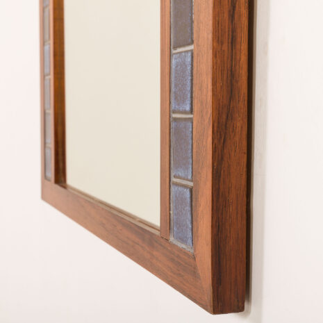 25395 Scandinavian mid century XL rosewood wall mirror with blue tiles, 1970s-5 25395 Scandinavian mid century XL rosewood wall mirror with blue tiles, 1970s-5