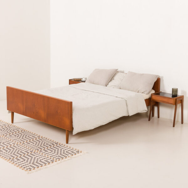 Danish mid century teak double bed in the style of Hans Wegner, 1960s