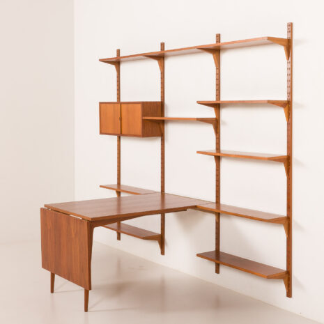 25419 Poul Cadovius rare 3 bay wall unit with a large desk or table for Cado, 1960s-8 25419 Poul Cadovius rare 3 bay wall unit with a large desk or table for Cado, 1960s-8
