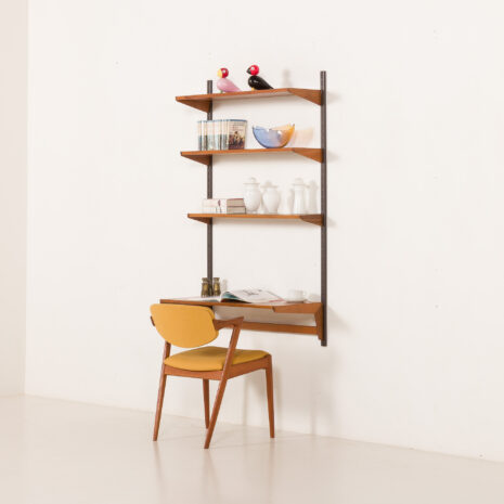 Kai Kristiansen minimalist shelving unit with a desk, FM Mobler, 1960s