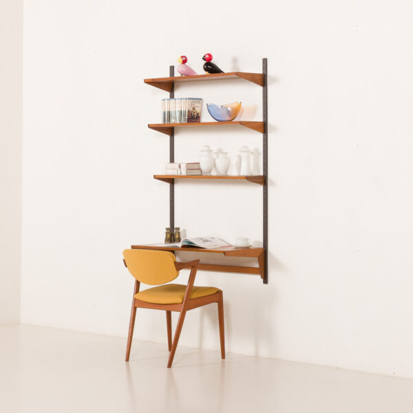 Kai Kristiansen minimalist shelving unit with a desk, FM Mobler, 1960s