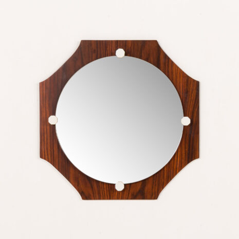 25526 Mid century roswood octagonal Space Age mirror, Italy 1970s-1 space age mirror