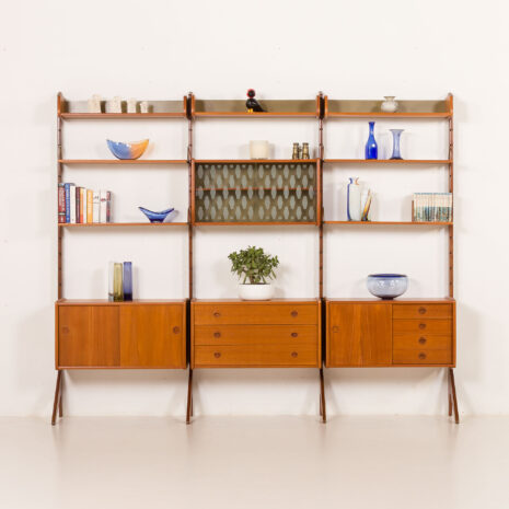 25441 Ergo 3 bay free standing teak wall unit by John Texmon, Norway 1960s-1 25441 Ergo 3 bay free standing teak wall unit by John Texmon, Norway 1960s-1