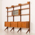 25441 Ergo 3 bay free standing teak wall unit by John Texmon, Norway 1960s-16