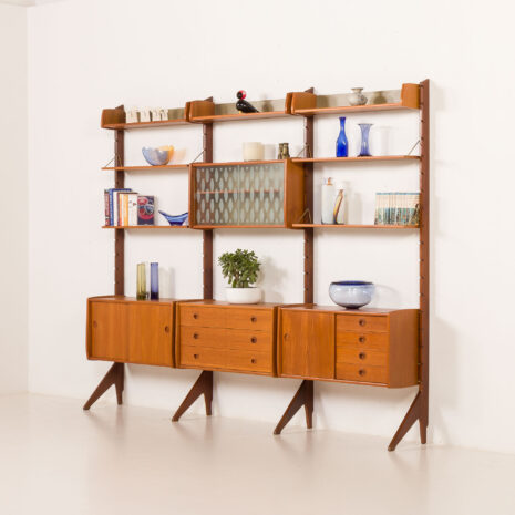 25441 Ergo 3 bay free standing teak wall unit by John Texmon, Norway 1960s-2 ergo