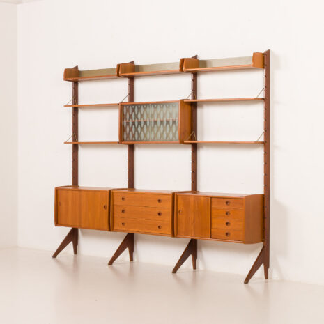 25441 Ergo 3 bay free standing teak wall unit by John Texmon, Norway 1960s-3 25441 Ergo 3 bay free standing teak wall unit by John Texmon, Norway 1960s-3