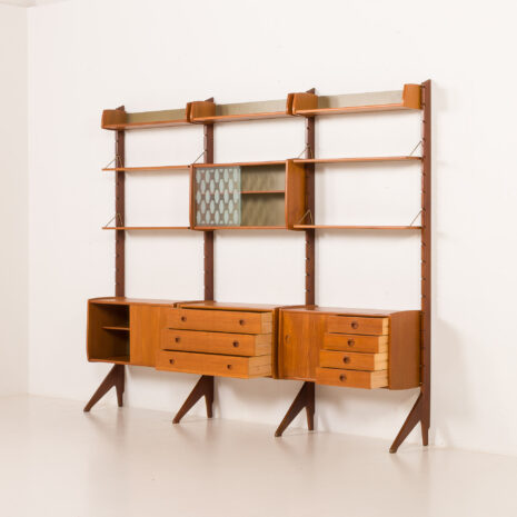 25441 Ergo 3 bay free standing teak wall unit by John Texmon, Norway 1960s-4 25441 Ergo 3 bay free standing teak wall unit by John Texmon, Norway 1960s-4