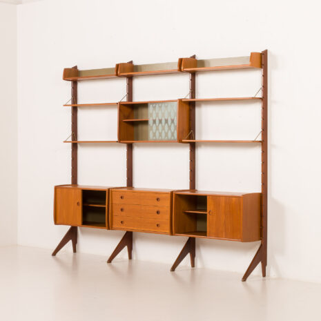 25441 Ergo 3 bay free standing teak wall unit by John Texmon, Norway 1960s-5 25441 Ergo 3 bay free standing teak wall unit by John Texmon, Norway 1960s-5