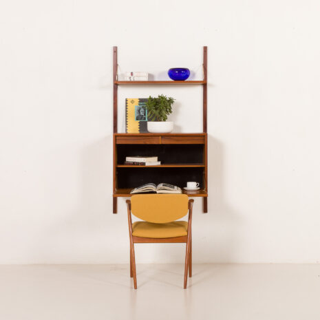 25492 Poul Cadovius teak wall unit with a secrataire, hidden desk, Denmark 1960s-1 25492 Poul Cadovius teak wall unit with a secrataire, hidden desk, Denmark 1960s-1