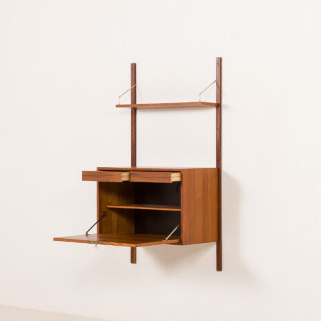 25492 Poul Cadovius teak wall unit with a secrataire, hidden desk, Denmark 1960s-3 25492 Poul Cadovius teak wall unit with a secrataire, hidden desk, Denmark 1960s-3