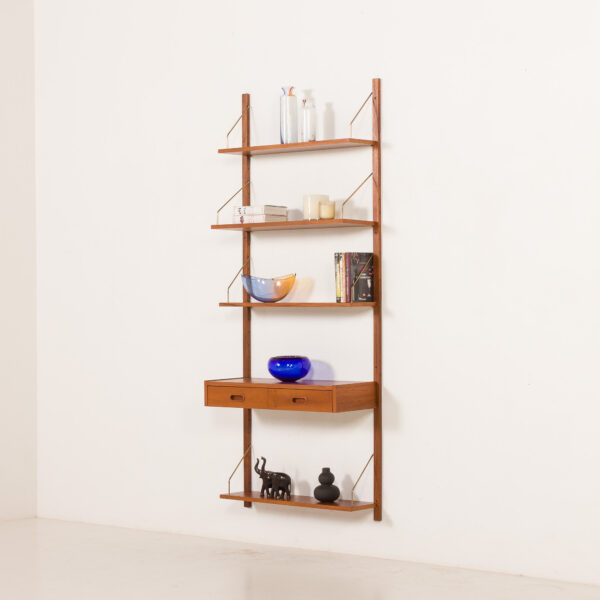 Scandinavian mid century teak wall unit with a console, 1960s