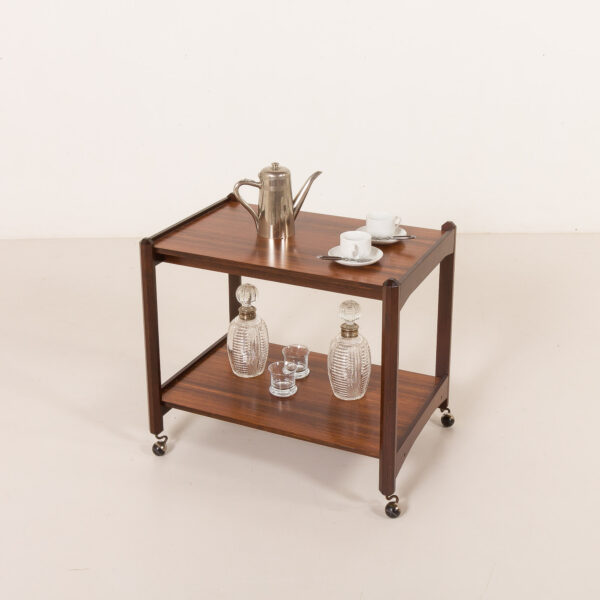 Italian mid century bar trolley, serving cart in rosewood, 1960s