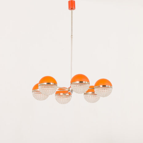 25538 Italienischer Space Age-Kronleuchter mit Kristallglasschirmen, 1970er-1 25538 Italienischer Space Age-Kronleuchter mit Kristallglasschirmen, 1970er-1