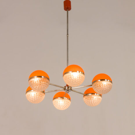 25538 Italienischer Space Age-Kronleuchter mit Kristallglasschirmen, 1970er-4 Raumzeitalter-Kronleuchter