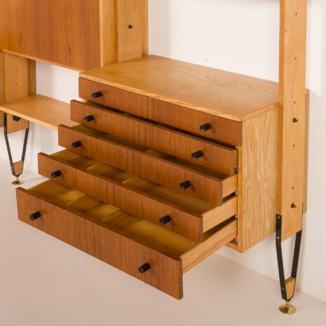 24182 Wall to celling mid century wall unit in teak and ash, Czechoslovakia, 1960s-17 24182 Wall to celling mid century wall unit in teak and ash, Czechoslovakia, 1960s-17