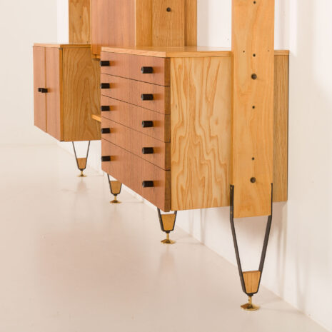 24182 Wall to celling mid century wall unit in teak and ash, Czechoslovakia, 1960s-21 24182 Wall to celling mid century wall unit in teak and ash, Czechoslovakia, 1960s-21