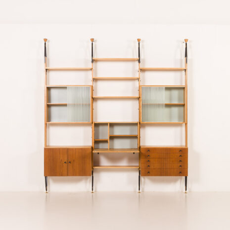 24182 Wall to celling mid century wall unit in teak and ash, Czechoslovakia, 1960s-6 24182 Wall to celling mid century wall unit in teak and ash, Czechoslovakia, 1960s-6