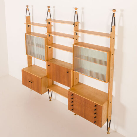 24182 Wall to celling mid century wall unit in teak and ash, Czechoslovakia, 1960s-9 24182 Wall to celling mid century wall unit in teak and ash, Czechoslovakia, 1960s-9